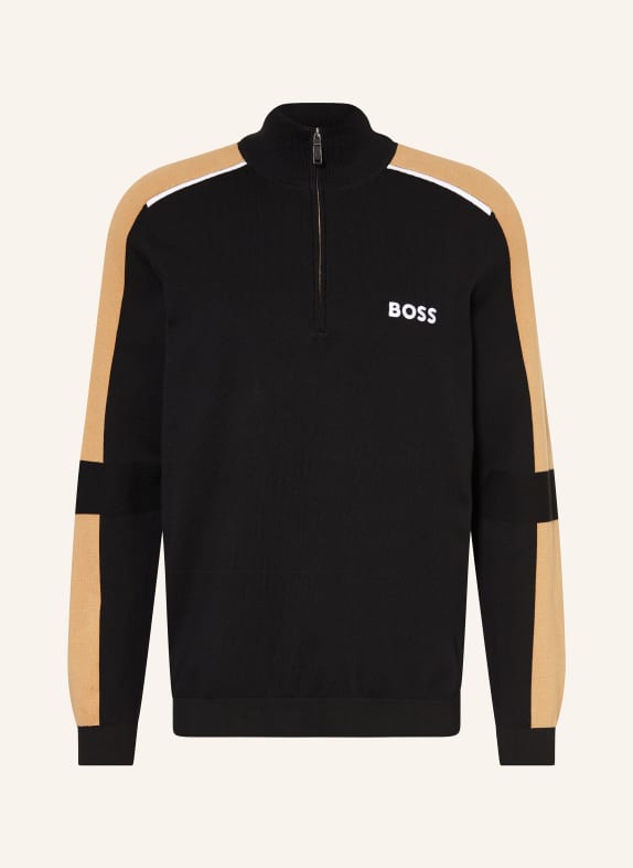 BOSS Half-zip sweater ZELCHIOR BLACK/ LIGHT BROWN