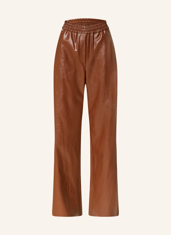 WEEKEND MaxMara Wide leg trousers BREZZA in leather look BROWN