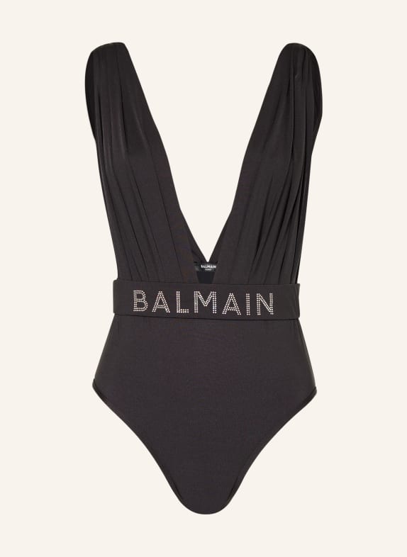 BALMAIN Swimsuit with decorative gems BLACK