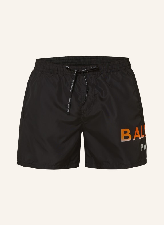 BALMAIN Swim shorts BLACK/ ORANGE