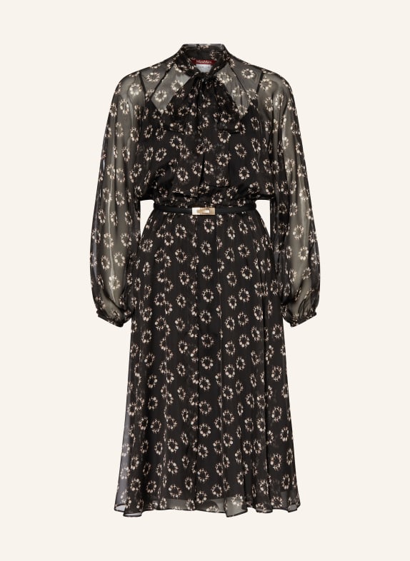 MaxMara STUDIO Shirt dress SONDRIO made of silk with bow BLACK/ LIGHT GRAY