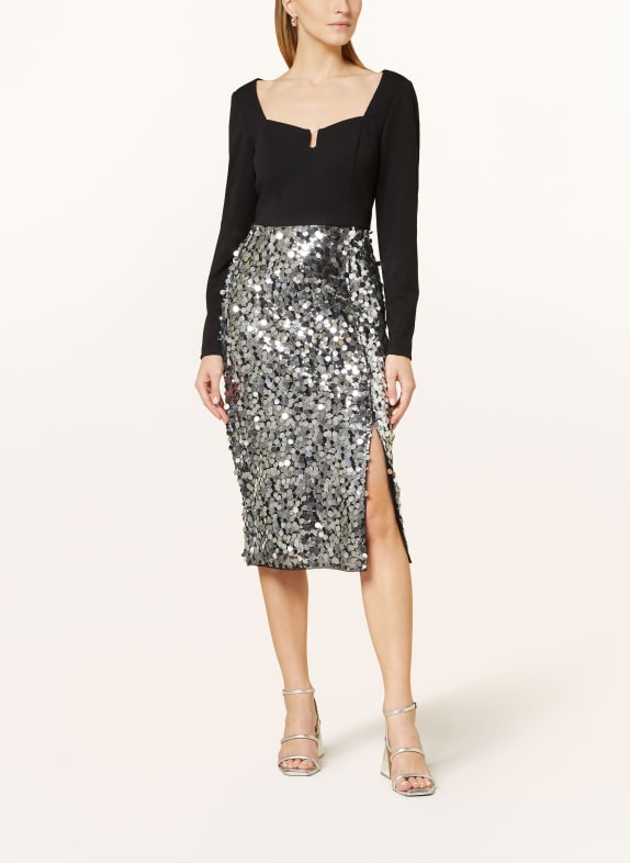 ADRIANNA PAPELL Cocktail dress in mixed materials SILVER/ BLACK