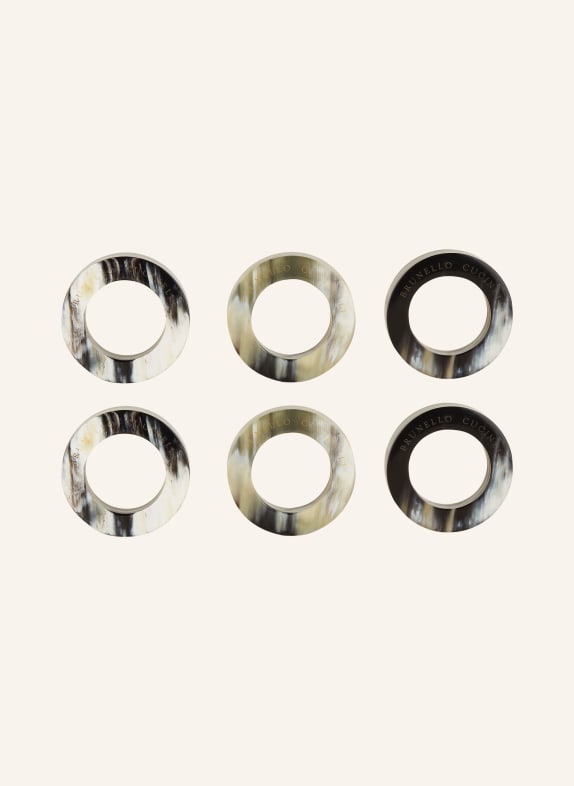 BRUNELLO CUCINELLI Set of 6 Napkin Rings WHITE/ BLACK/ BROWN