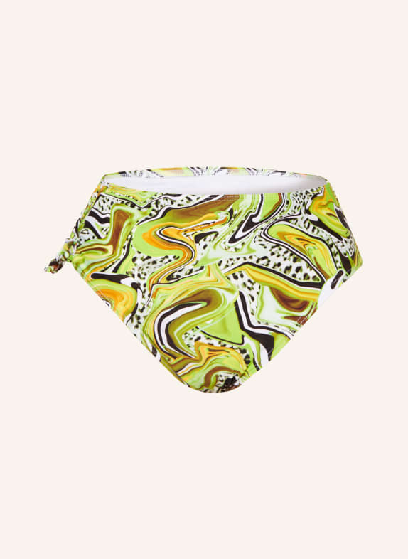 PrimaDonna High-waist bikini bottoms JAGUARAU with decorative beads LIGHT GREEN/ DARK BROWN/ ORANGE