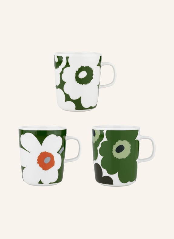 marimekko Set of 3 cups UNIKKO WHITE/ DARK GREEN/ ORANGE