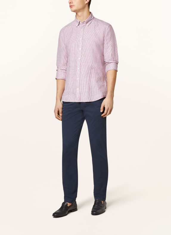 STROKESMAN'S Hemd Regular Fit mit Leinen WEISS / DUNKELROT