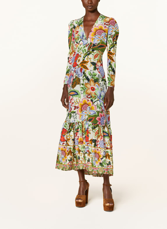ETRO Silk dress with 3/4 sleeves WHITE/ GREEN/ RED