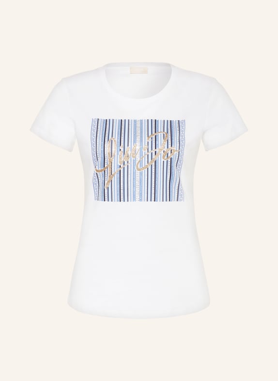 LIU JO T-Shirt mit Schmucksteinen WEISS/ BLAU
