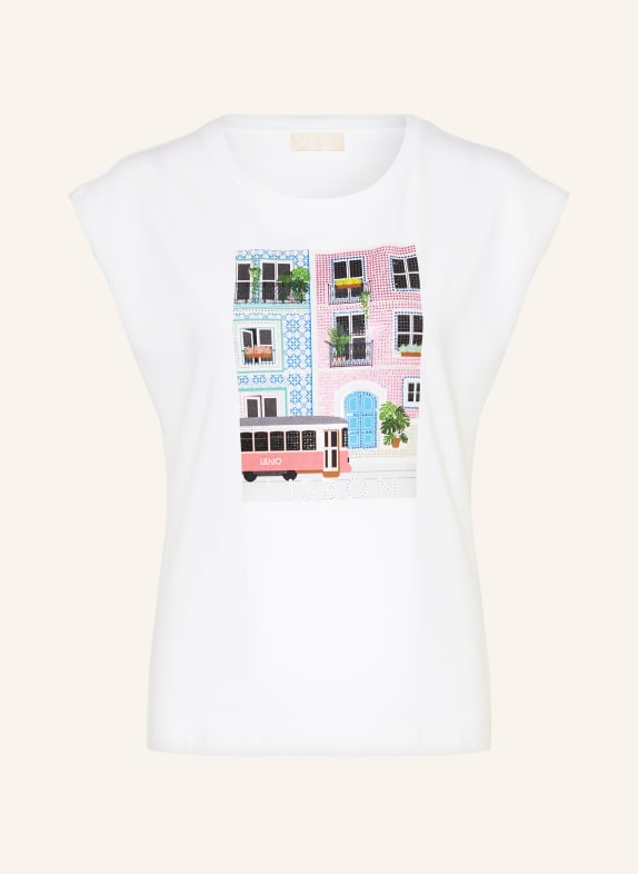 LIU JO T-shirt LISBON with decorative gems WHITE/ PINK/ GREEN