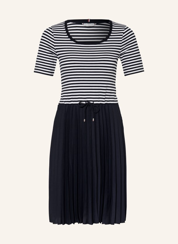 TOMMY HILFIGER Pleated dress in mixed materials DARK BLUE/ WHITE