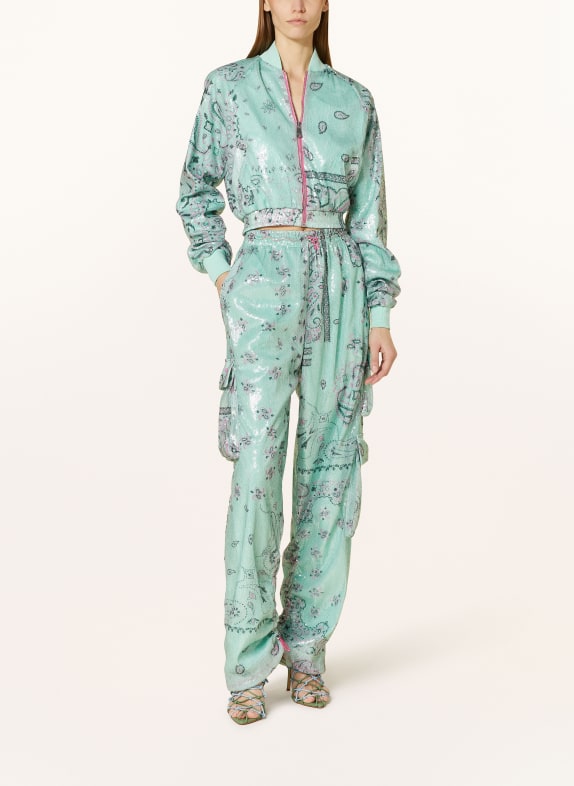 KHRISJOY Cargo-bukser med pailletter MINT / SORT / ROSA