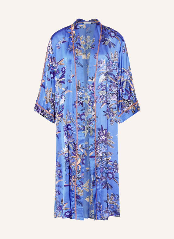 Poupette St Barth Dámské kimono ERICA ze saténu MODRÁ/ BÍLÁ/ FIALOVÁ