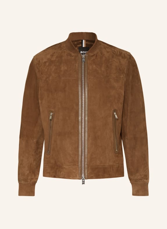 BOSS Leather jacket MALBANO BROWN