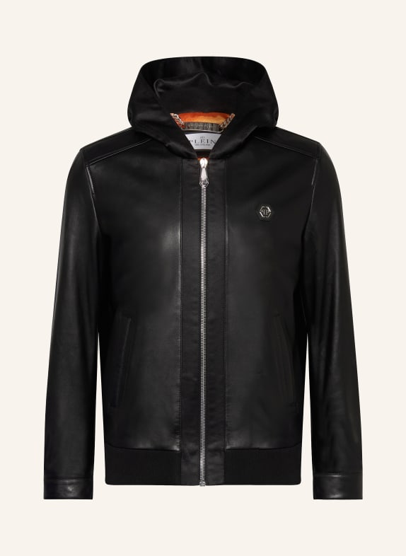 PHILIPP PLEIN Leather jacket in mixed materials BLACK