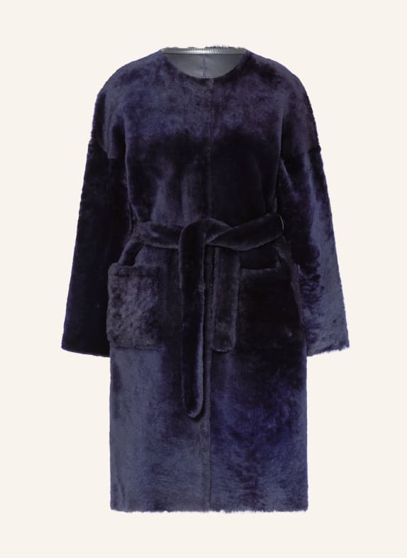 MRS & HUGS Oboustranný kabát z jehněčí kožešiny MODRÁ