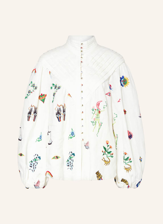 ALÉMAIS Linen blouse ATTICUS with embroidery WHITE/ GREEN/ BLUE