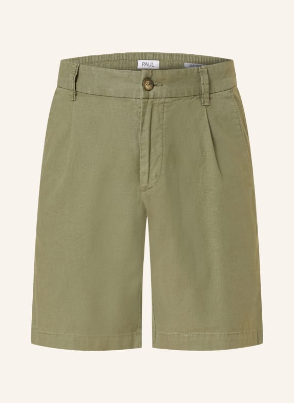 PAUL Shorts comfort fit with linen OLIVE