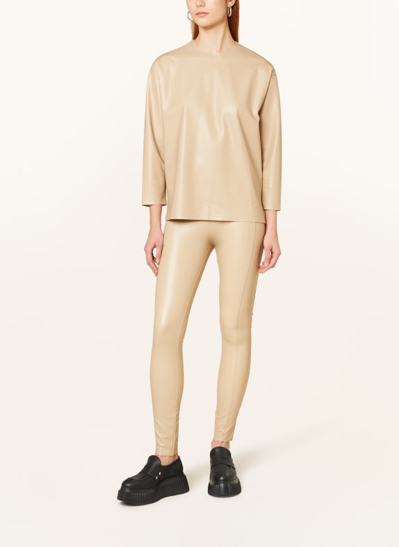 Wolford Shirt in leerlook met 3/4-mouwen LICHTBRUIN