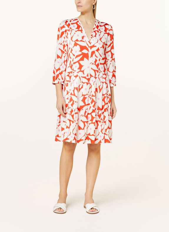 MARC CAIN Dress with 3/4 sleeves in satin 223 bright tomato