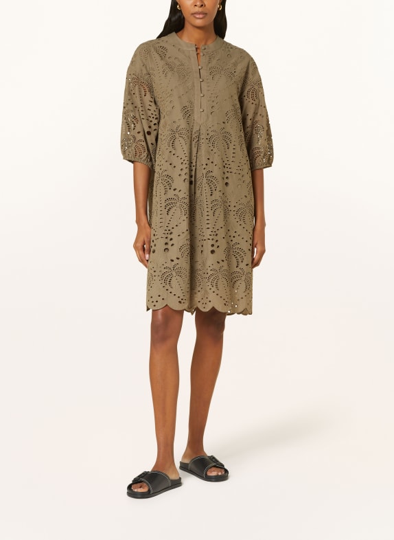 darling harbour Dress with 3/4 sleeves and broderie anglaise KHAKI