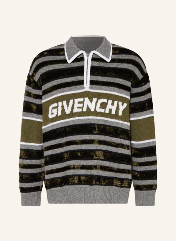 GIVENCHY Oversized half-zip sweater GRAY/ GREEN/ OLIVE