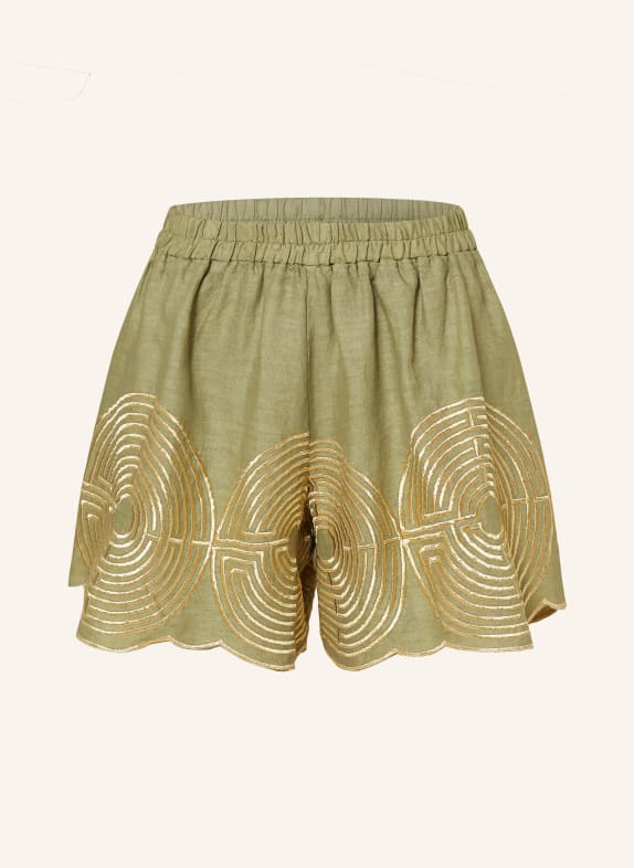 Greek Archaic Kori Linen shorts LABYRINTH LIGHT GREEN/ GOLD