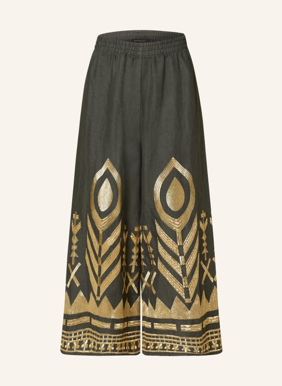 Greek Archaic Kori Linen culottes FEATHER KHAKI/ GOLD