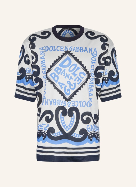 DOLCE & GABBANA T-Shirt aus Seide ECRU/ BLAU/ DUNKELBLAU