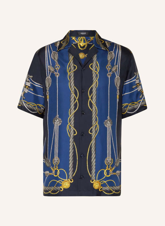 VERSACE Resort shirt in silk comfort fit BLUE/ YELLOW/ TAUPE