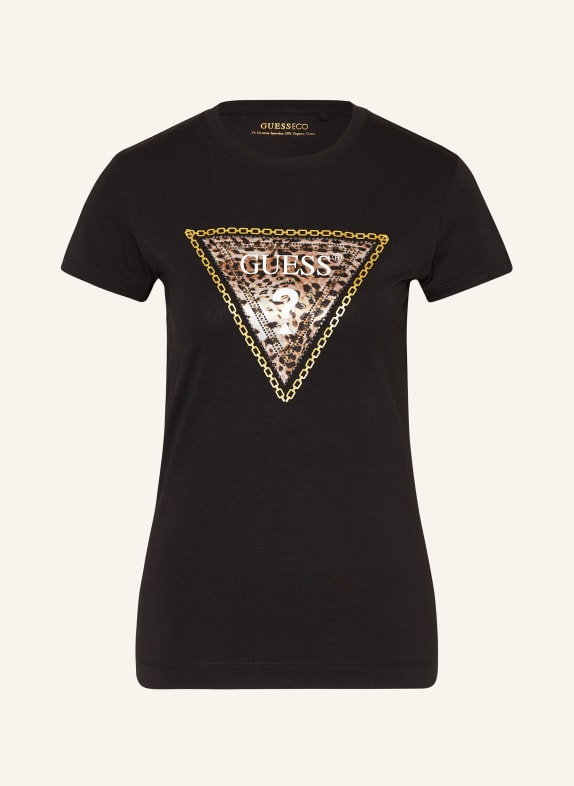 GUESS T-Shirt mit Schmucksteinen SCHWARZ