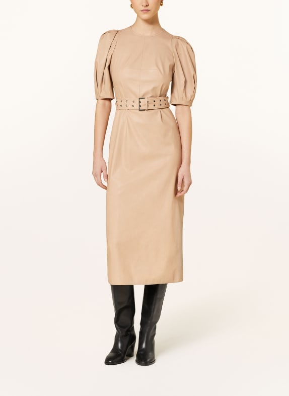 TED BAKER Sukienka PALOWMA z imitacji skóry CAMELOWY
