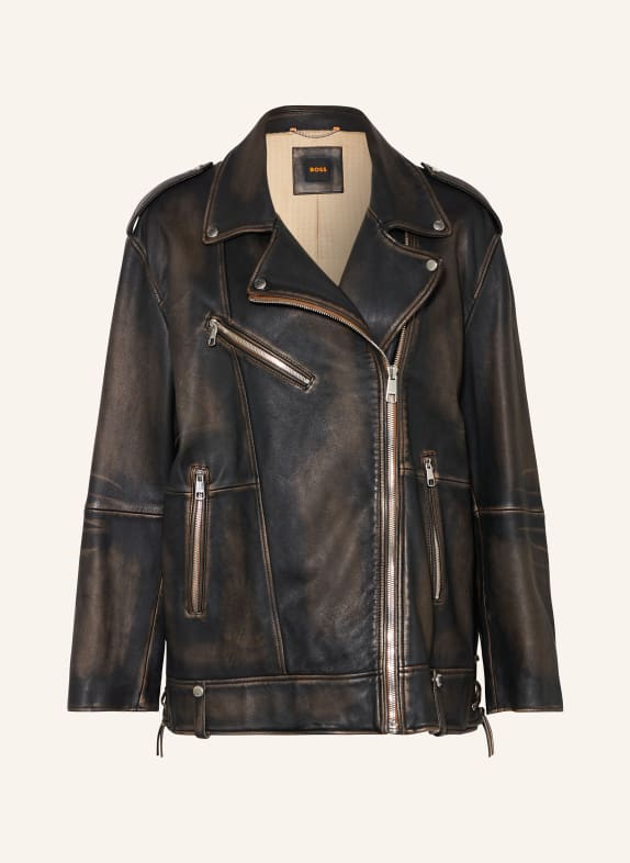 BOSS Biker jacket SAKORI in leather DARK BROWN