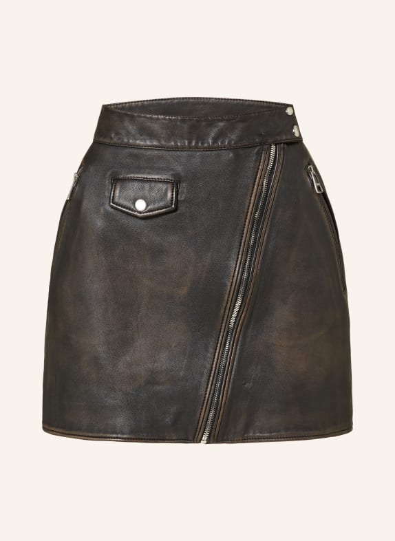 BOSS Leather skirt SEYARA DARK BROWN