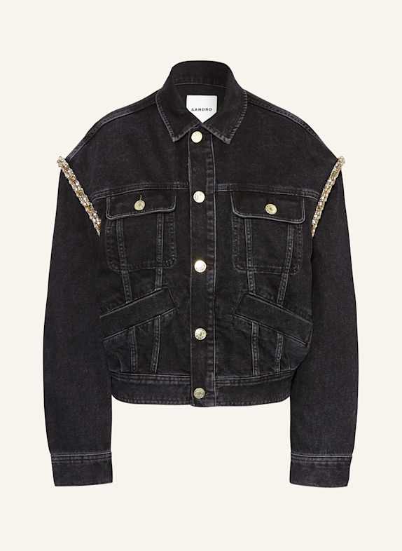 SANDRO Oversized-Jeansjacke mit Schmucksteinbesatz SCHWARZ