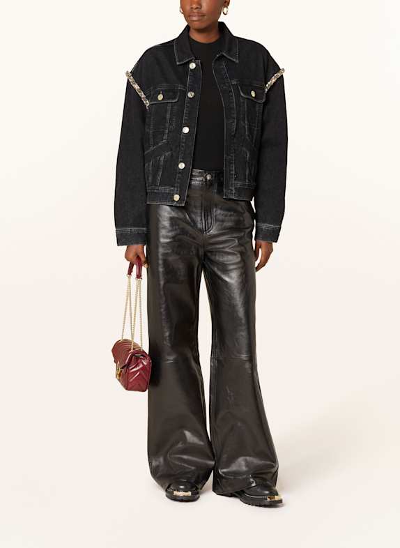 SANDRO Oversized-Jeansjacke mit Schmucksteinbesatz SCHWARZ