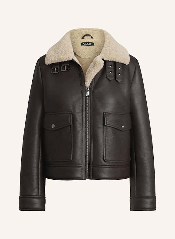 LAUREN RALPH LAUREN Jacke in Lederoptik mit Kunstfell DUNKELBRAUN