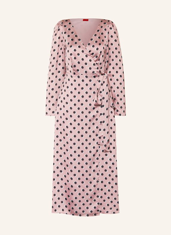 HUGO Wickelkleid KAPIA aus Satin ROSÉ / SCHWARZ / WEISS