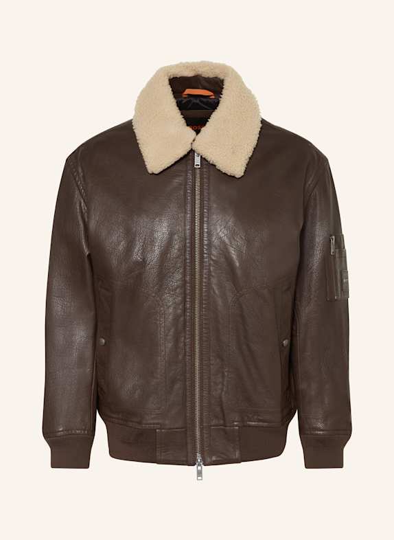 BOSS Lederblouson JOBARK DUNKELBRAUN
