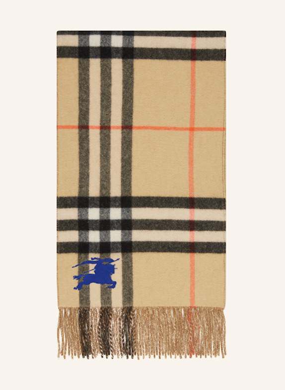 BURBERRY Cashmere-Schal BEIGE/ SCHWARZ/ ROT