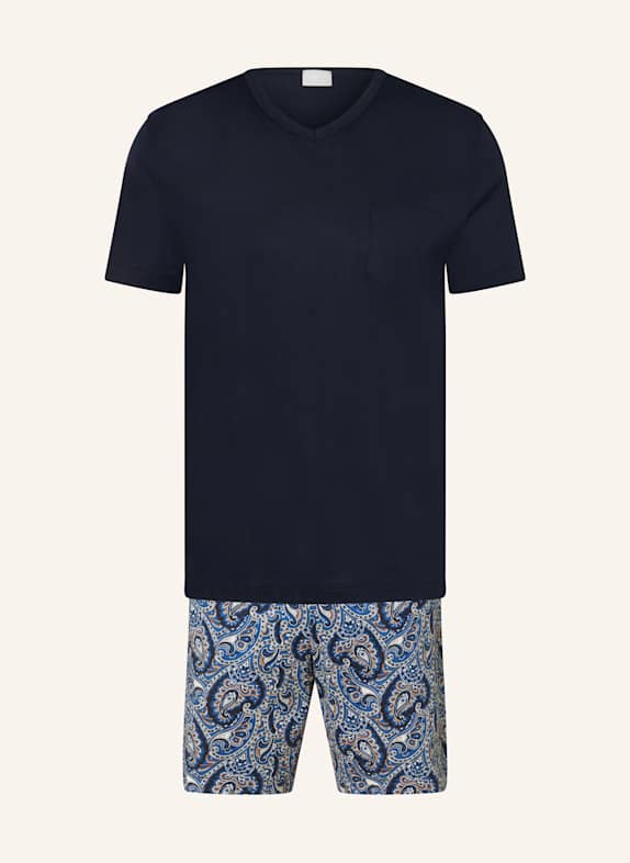 mey Shorty-Schlafanzug Serie HIGH PAISLEY DUNKELBLAU/ BLAU/ HELLGRAU