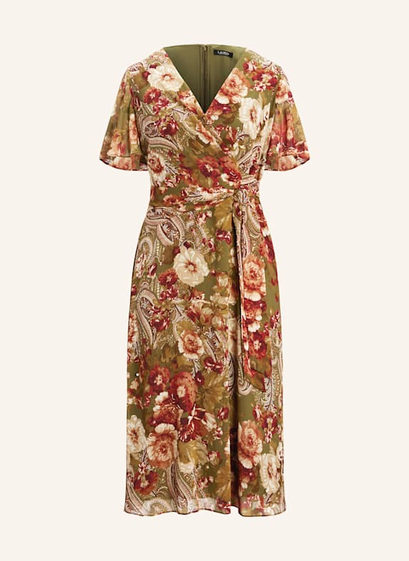 LAUREN RALPH LAUREN Kleid in Wickeloptik OLIV/ DUNKELROT/ BEIGE
