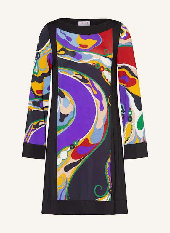 PUCCI Satinkleid SCHWARZ/ LILA/ ROT