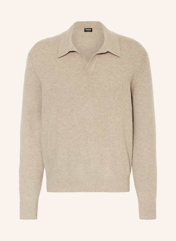 ZEGNA Strick-Poloshirt aus Cashmere BEIGE