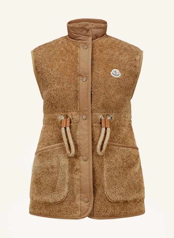 MONCLER Daunenweste BOST mit Teddyfell COGNAC