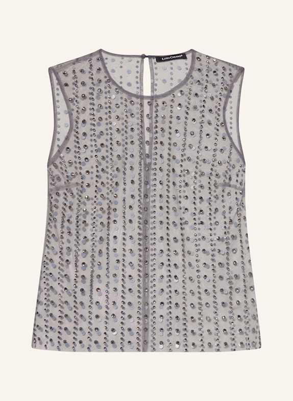 LUISA CERANO Mesh-Top mit Schmucksteinen GRAU