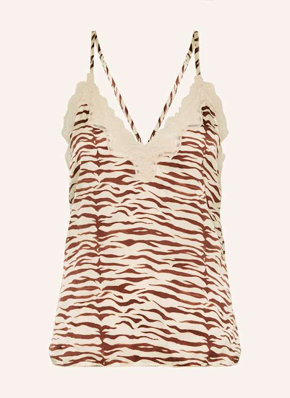 LOVE Stories Schlaftop PIP aus Satin ECRU/ HELLBRAUN