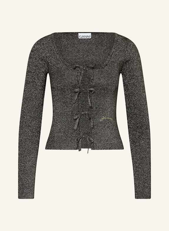 GANNI Strickjacke mit Glitzergarn SCHWARZ/ GOLD/ SILBER