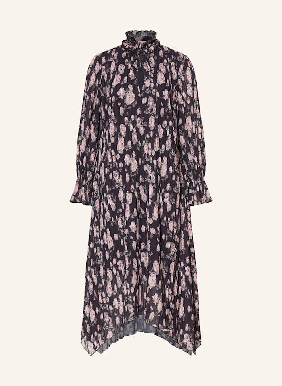 GANNI Plisseekleid mit Rüschen SCHWARZ/ HELLROSA/ MINT