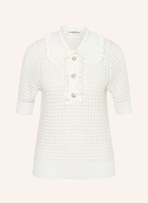 ESSENTIEL ANTWERP Strick-Poloshirt HEMIRATES mit Schmucksteinen WEISS