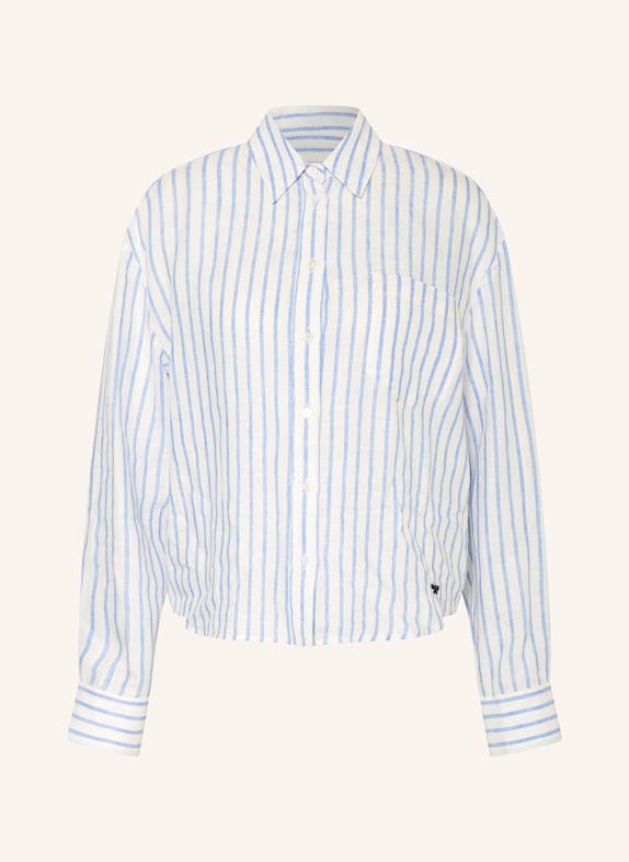 WEEKEND Max Mara NOLANA linen shirt blouse WHITE/ LIGHT BLUE